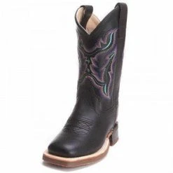 Jama Corporation - Old West Youth Black Turquoise, Red And Blue Stitching Square Toe Boots