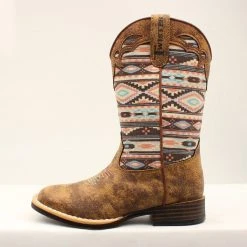 M&F Western Products Kid's Brown And Pink Aztec Square Toe Boot