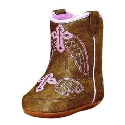 Blazin' Roxx Infant Brown Metallic Pink Winged Cross Embroidery Boots